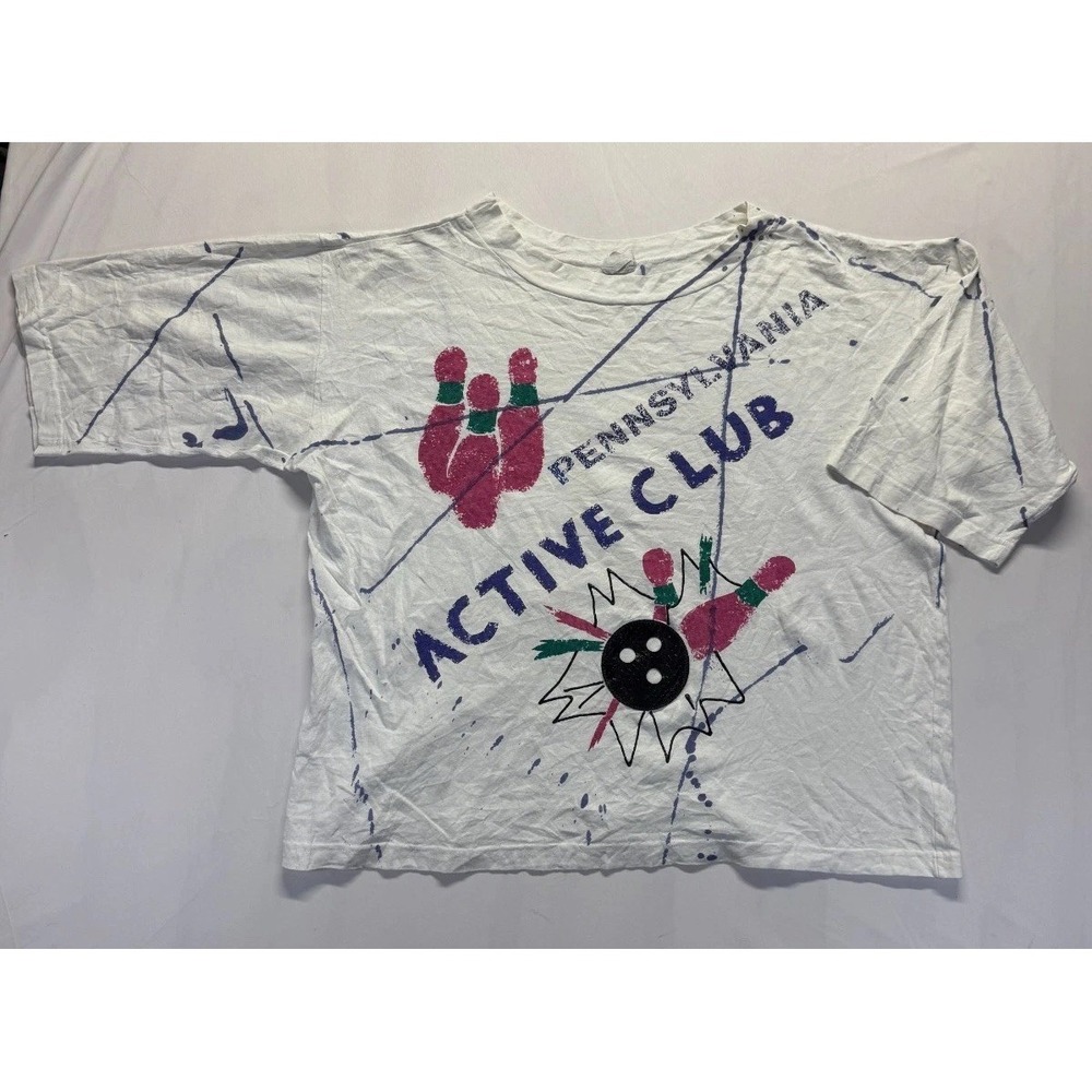 Pennsylvania Active Club Bowling T Shirt Mens XL White Graphic Single Stitch Tee